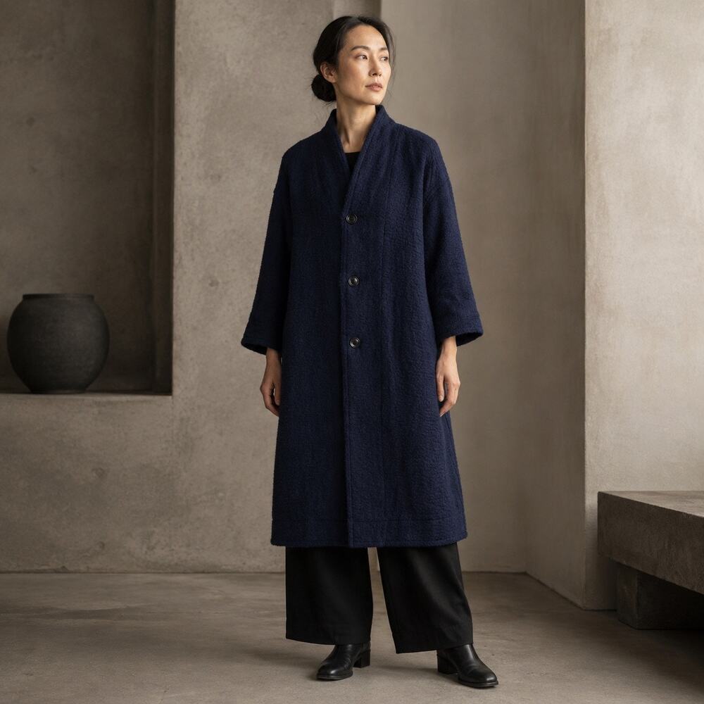 Rare Deconstructed Japanese Minimalist Pas de Calais JQ Mossa Navy Wool Coat XS
